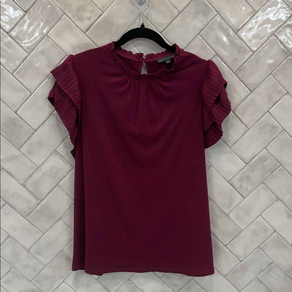Adrianna Papell Plum Ruffle Sleeve Blouse